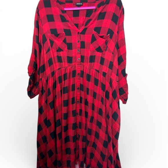 Torrid Mini Challis Button-Front Shirt Dress Buffalo Plaid Size 2X - Picture 3 of 8